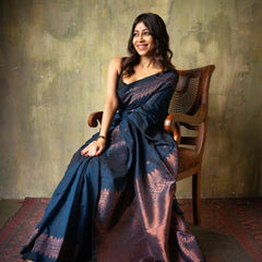 Extraordinary Blue Soft Silk Saree With Intricate Blouse Piece