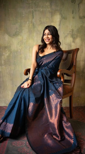 Extraordinary Blue Soft Silk Saree With Intricate Blouse Piece