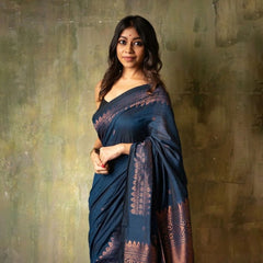Extraordinary Blue Soft Silk Saree With Intricate Blouse Piece