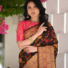 Elegant Banarasi Silk Saree with Zari Border & Pallu Black saree