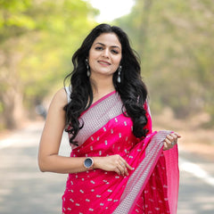 Exquisite Banarasi Silk Saree with Gold Zari Weaving pink