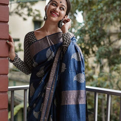 Traditional Banarasi Saree with Pure Silk Threads Black Blue