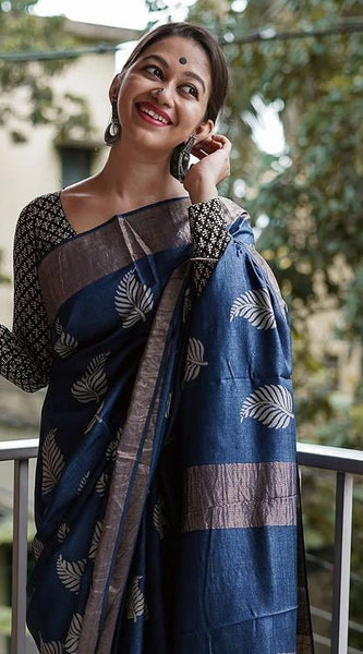 Traditional Banarasi Saree with Pure Silk Threads Black Blue