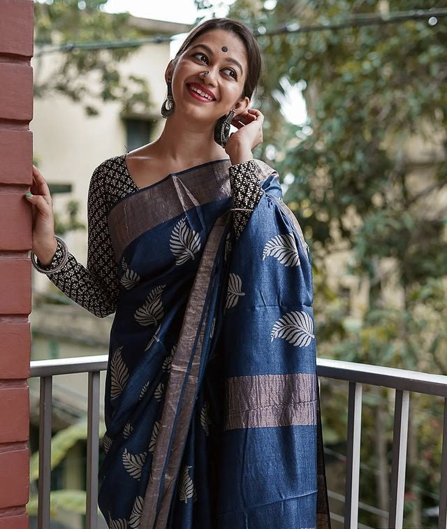 Traditional Banarasi Saree with Pure Silk Threads Black Blue