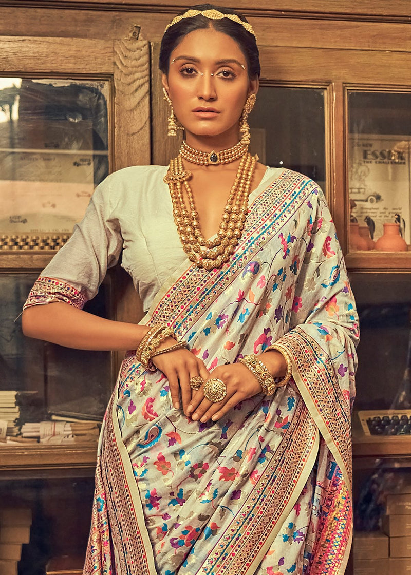 Pure Silk Banarasi Saree with Exquisite Zari Weaving Blue white saree