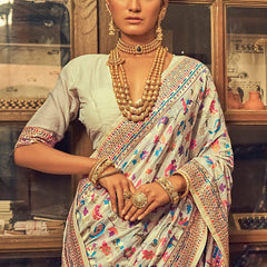Pure Silk Banarasi Saree with Exquisite Zari Weaving Blue white saree