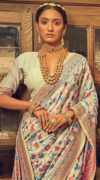 Pure Silk Banarasi Saree with Exquisite Zari Weaving Blue white saree