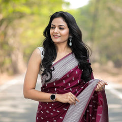 Exquisite Banarasi Silk Saree with Gold Zari Weaving Wine