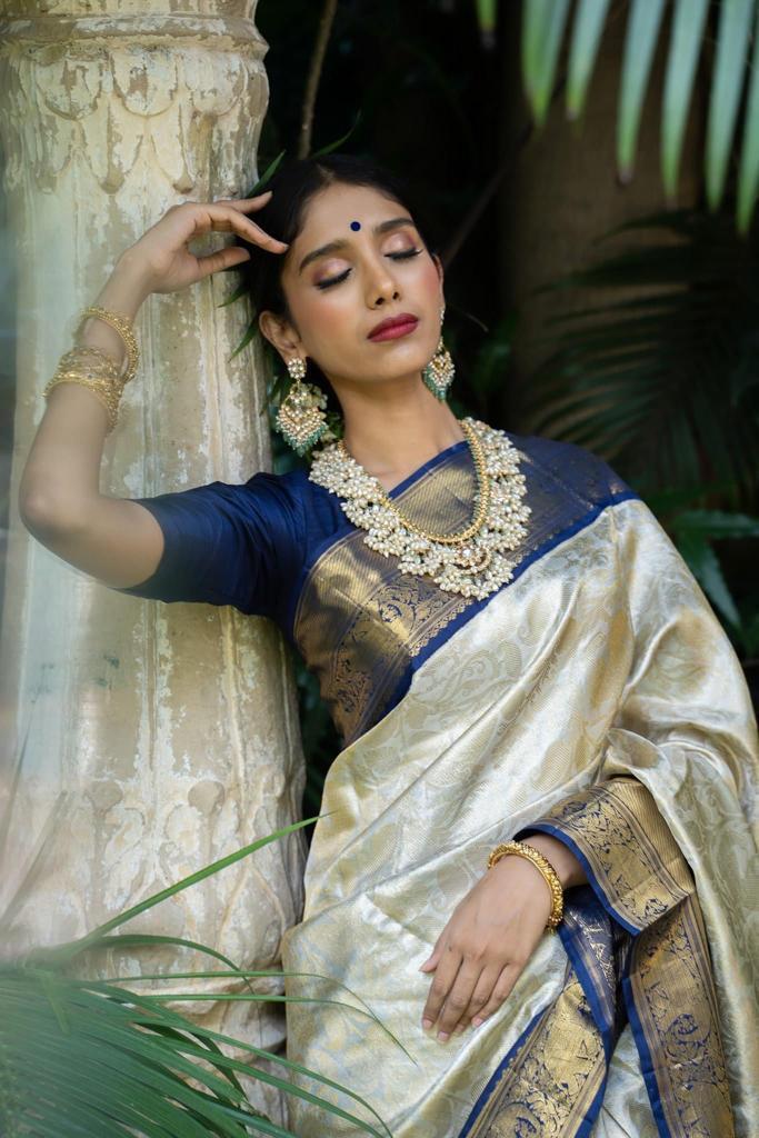 Party Wear Soft Lichi Silk Saree with Zari Pallu