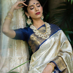 Party Wear Soft Lichi Silk Saree with Zari Pallu