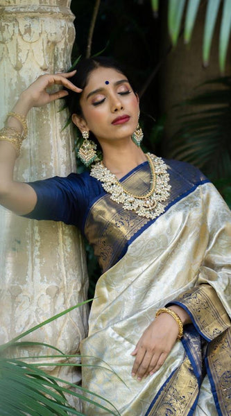 Party Wear Soft Lichi Silk Saree with Zari Pallu