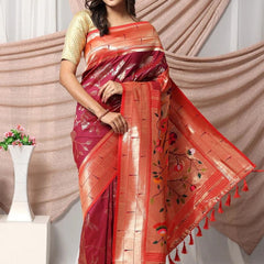 Authentic Banarasi Saree in Soft Silk Fabric Weaving Red Saree