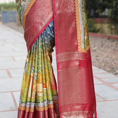Premium Pure Viscose Dola Silk Saree & Pichwai Kalamkari Design