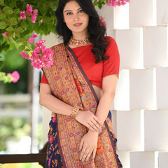Elegant Banarasi Silk Saree with Zari Border & Pallu Blue