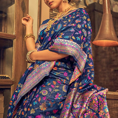 Pure Silk Banarasi Saree with Exquisite Zari Weaving Blue