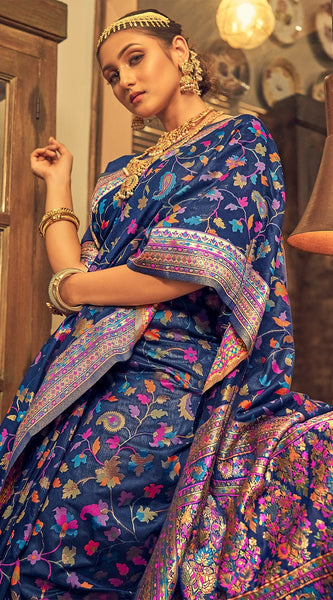 Pure Silk Banarasi Saree with Exquisite Zari Weaving Blue