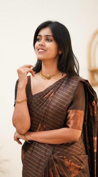 Designer Banarasi Silk Saree for Party & Festive Brown Saree