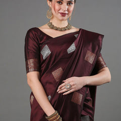 Ethnic Banarasi Saree – Handwoven Soft Silk Fabric Wine Saree