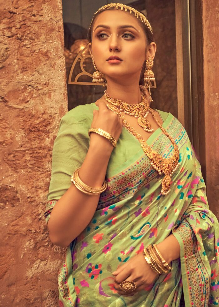 Pure Silk Banarasi Saree with Exquisite Zari Weaving Pista Green