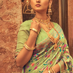 Pure Silk Banarasi Saree with Exquisite Zari Weaving Pista Green