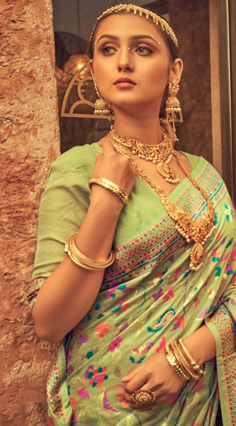 Pure Silk Banarasi Saree with Exquisite Zari Weaving Pista Green