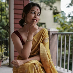 Traditional Banarasi Saree with Pure Silk Threads Yellow