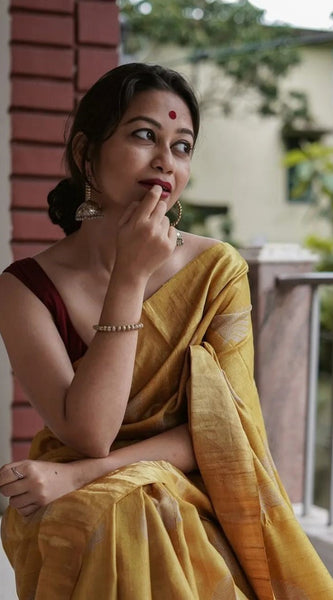 Traditional Banarasi Saree with Pure Silk Threads Yellow