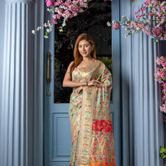 Wedding Special Banarasi Silk Saree with Zari Work Pasta Green