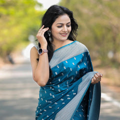 Exquisite Banarasi Silk Saree with Gold Zari Weaving Blue