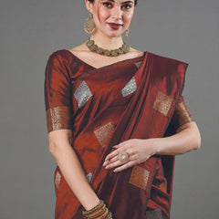 Ethnic Banarasi Saree – Handwoven Soft Silk Fabric Marron Saree