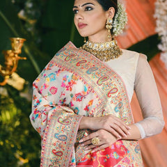 Wedding Special Banarasi Silk Saree with Zari Work white