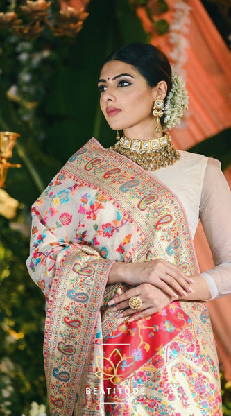Wedding Special Banarasi Silk Saree with Zari Work white