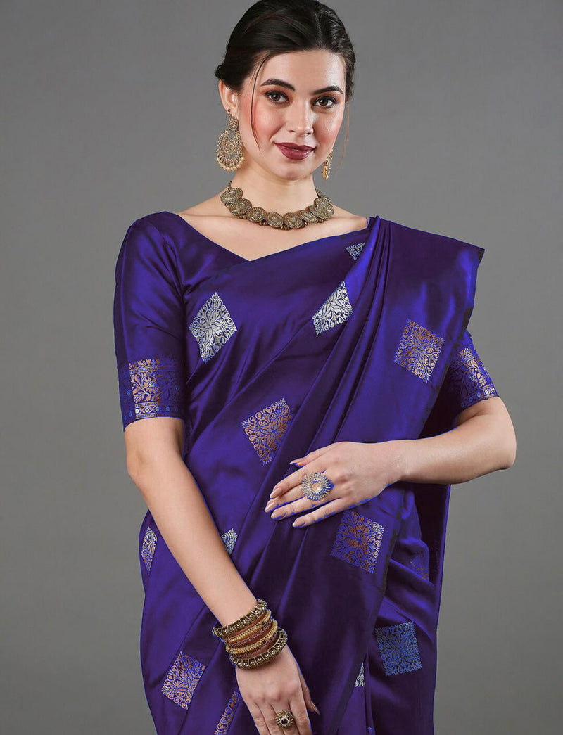 Ethnic Banarasi Saree – Handwoven Soft Silk Fabric Purple Saree