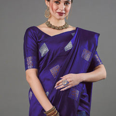 Ethnic Banarasi Saree – Handwoven Soft Silk Fabric Purple Saree
