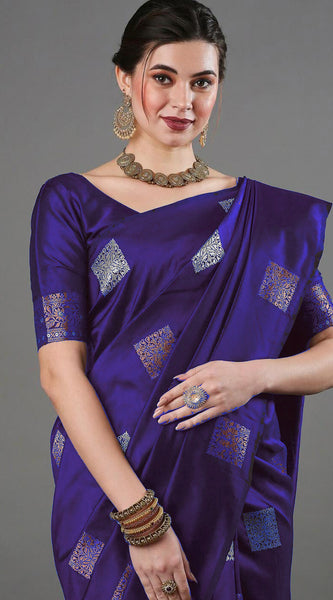 Ethnic Banarasi Saree – Handwoven Soft Silk Fabric Purple Saree