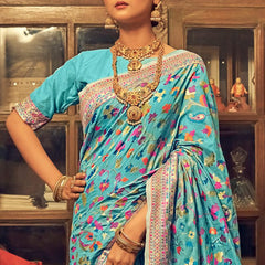 Pure Silk Banarasi Saree with Exquisite Zari Weaving Firozi