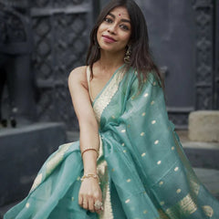 Elegant Banarasi Silk Saree with Gold Zari Embellishments Sky Blue