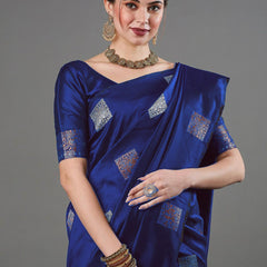 Ethnic Banarasi Saree – Handwoven Soft Silk Fabric Blue