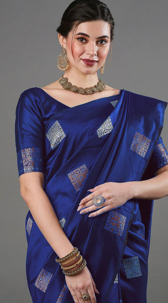 Ethnic Banarasi Saree – Handwoven Soft Silk Fabric Blue