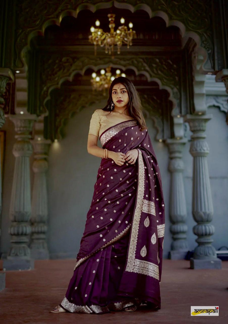 Elegant Banarasi Silk Saree with Gold Zari Embellishments Wine