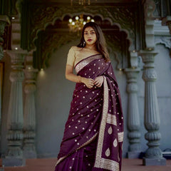 Elegant Banarasi Silk Saree with Gold Zari Embellishments Wine