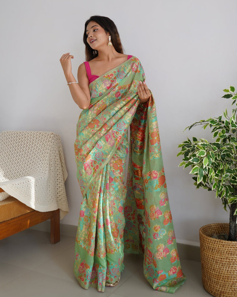 Banarasi Saree with Rich Zari Embroidery & Brocade Green
