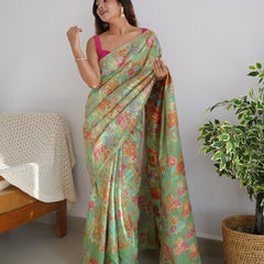 Banarasi Saree with Rich Zari Embroidery & Brocade Green