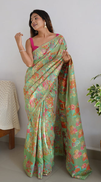 Banarasi Saree with Rich Zari Embroidery & Brocade Green