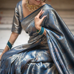 Sumptuous Black Soft Silk Saree With Imbrication Blouse Piece