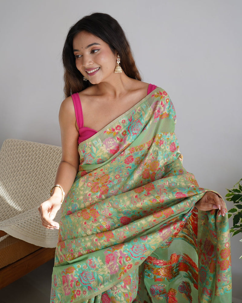 Banarasi Saree with Rich Zari Embroidery & Brocade Green