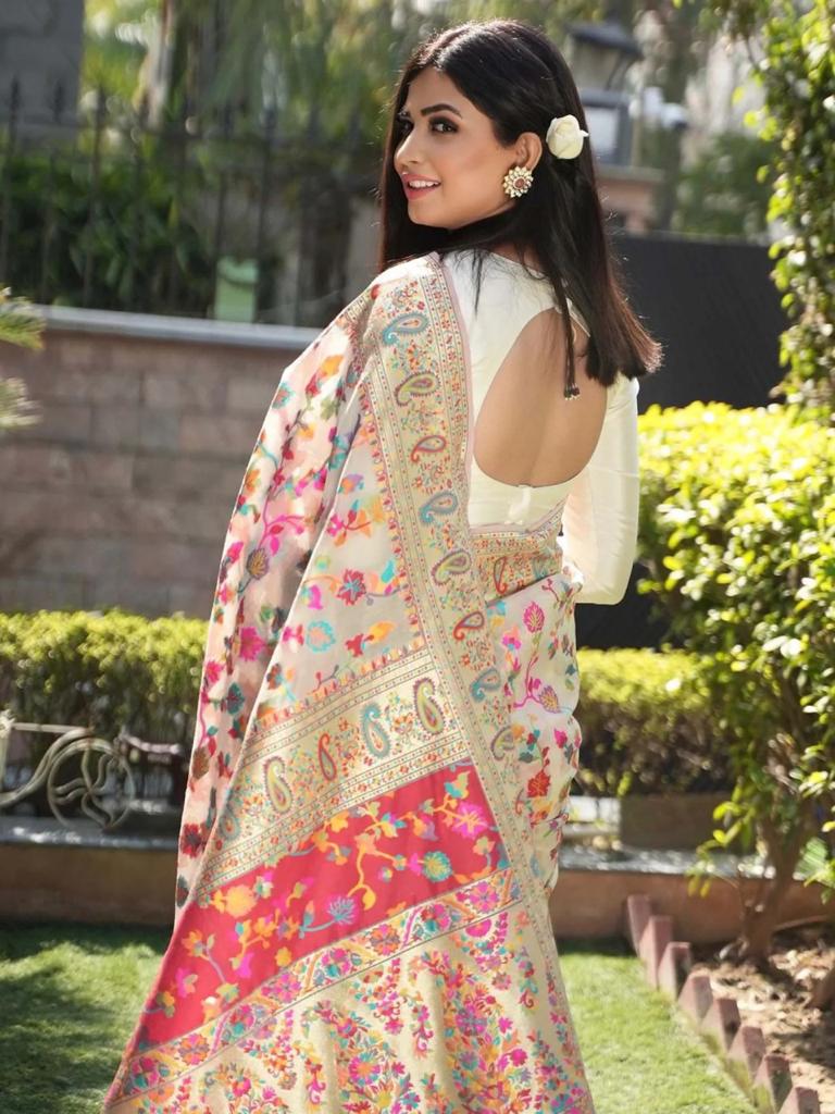 Wedding Special Banarasi Silk Saree with Zari Work white
