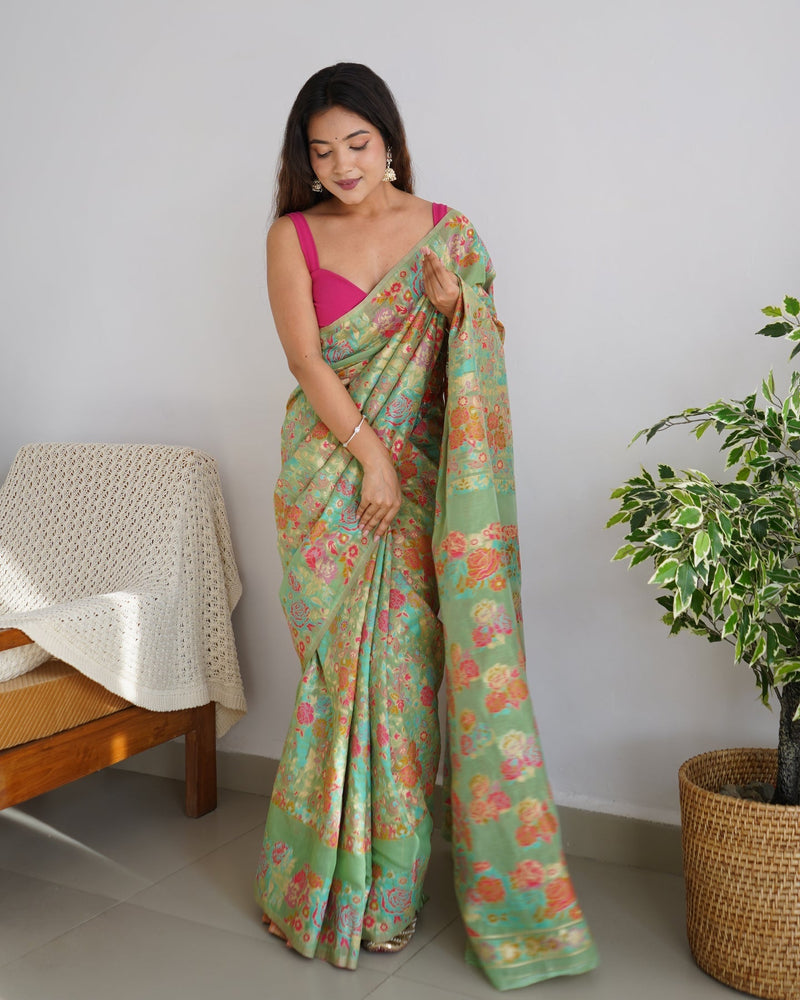 Banarasi Saree with Rich Zari Embroidery & Brocade Green