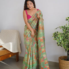 Banarasi Saree with Rich Zari Embroidery & Brocade Green