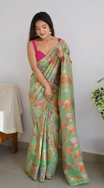 Banarasi Saree with Rich Zari Embroidery & Brocade Green